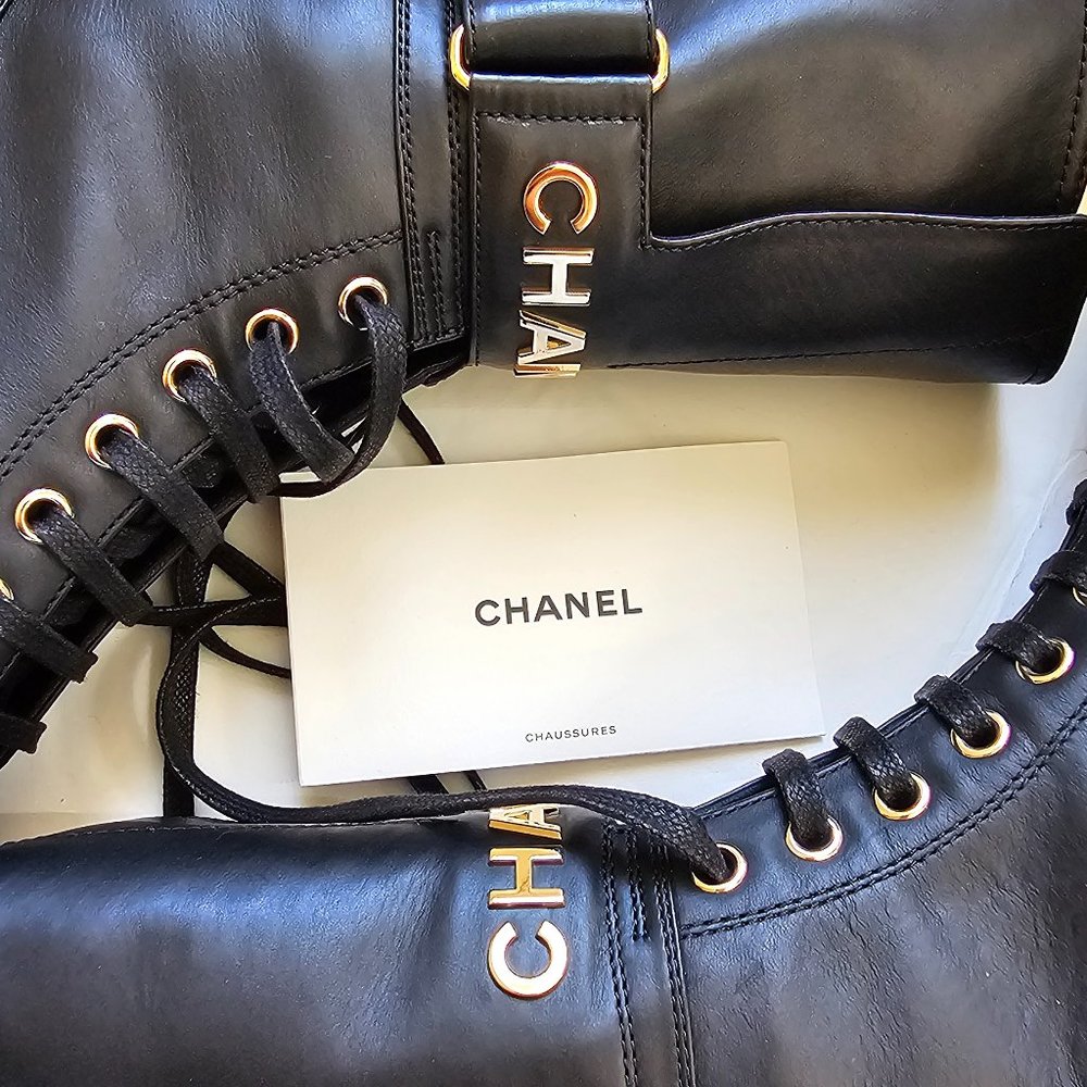 NEW Chanel lace up boots SZ 37 (hard to find + unworn) - Picture 10 of 11